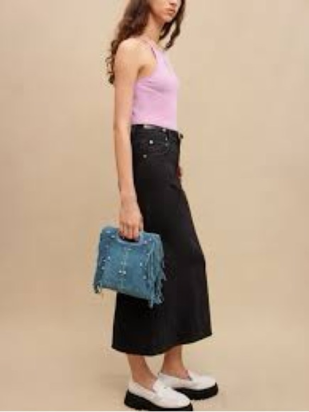 MAJE NWT BLUE SUEDE EMBELLISHED FRINGE BAG - Picture 4 of 14